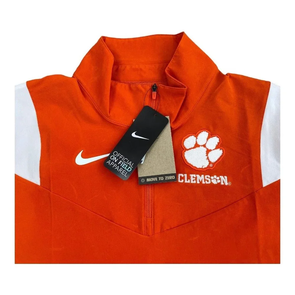Clemson Tigers Nike On-Field Short Sleeve 1/4 Zip Coach Jacket Orange Size S NWT